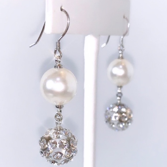 Pearl Crystal Drop Dangle Earrings for Wedding - Picture 8 of 14